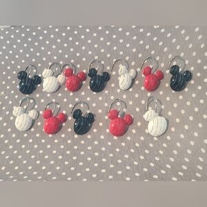Mickey Mouse Ears Shower Curtain Hooks Stripe Colors Red, Black, White set of 12